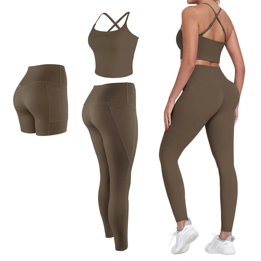 【FREE 3-DAY Shipping】2/3/4-Piece Workout Set S-2XL - Longline Sports Bra + Side Pockets Leggings/Shorts + Full Concealed Zip Jacket with Collar Shield – Women’S Yoga Outfit Activewear for Gym Running Training Lightweight Compression Sportswear