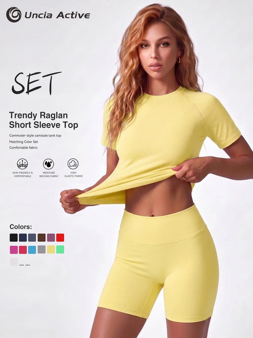 Uncia Active Women'S 2-Piece Tracksuit Set - Seamless-Free Shorts, Raglan Sleeves Tee with Flat Tummy & Glute-Lifting Fit, Workout Gym Matching Sets for Outdoor Yoga, 2 Piece Sets, Workout Sets for Women Summerwins Try It,Sohochic