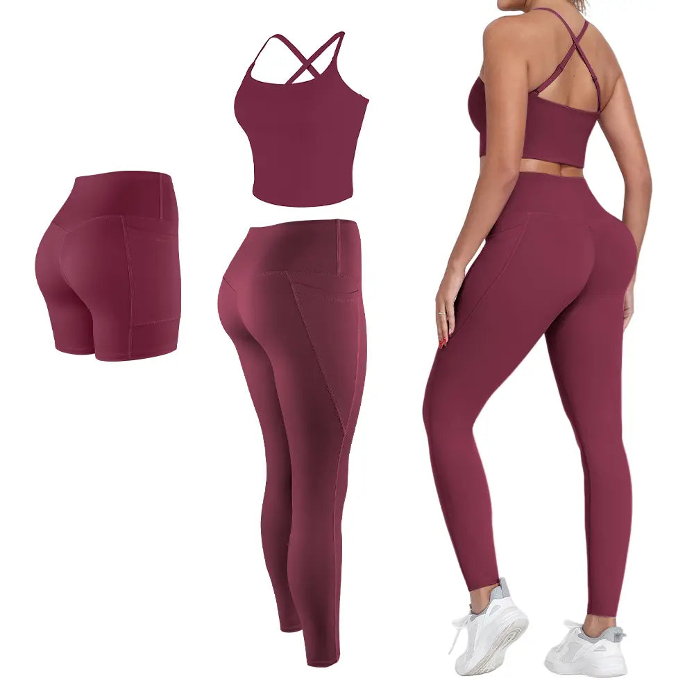 【FREE 3-DAY Shipping】2/3/4-Piece Workout Set S-2XL - Longline Sports Bra + Side Pockets Leggings/Shorts + Full Concealed Zip Jacket with Collar Shield – Women’S Yoga Outfit Activewear for Gym Running Training Lightweight Compression Sportswear