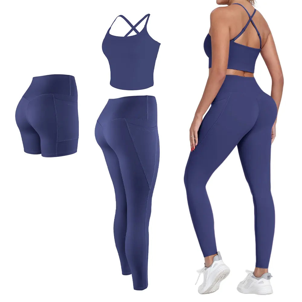 【FREE 3-DAY Shipping】2/3/4-Piece Workout Set S-2XL - Longline Sports Bra + Side Pockets Leggings/Shorts + Full Concealed Zip Jacket with Collar Shield – Women’S Yoga Outfit Activewear for Gym Running Training Lightweight Compression Sportswear