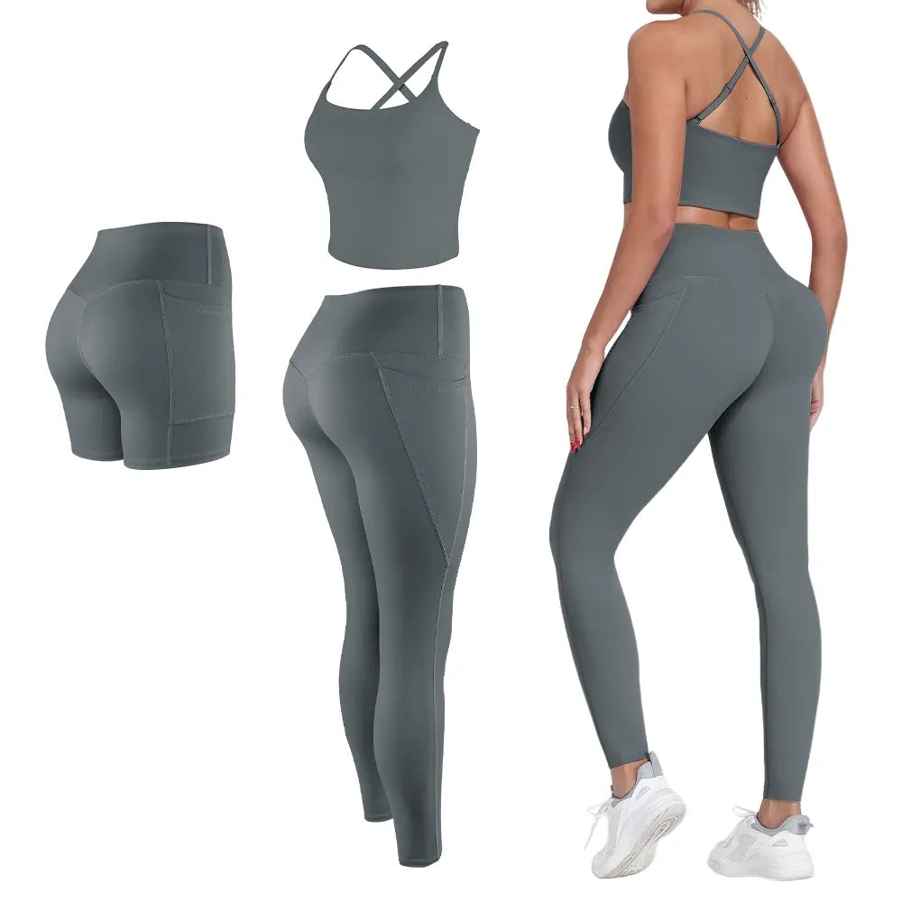 【FREE 3-DAY Shipping】2/3/4-Piece Workout Set S-2XL - Longline Sports Bra + Side Pockets Leggings/Shorts + Full Concealed Zip Jacket with Collar Shield – Women’S Yoga Outfit Activewear for Gym Running Training Lightweight Compression Sportswear