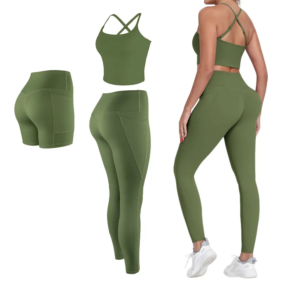 【FREE 3-DAY Shipping】2/3/4-Piece Workout Set S-2XL - Longline Sports Bra + Side Pockets Leggings/Shorts + Full Concealed Zip Jacket with Collar Shield – Women’S Yoga Outfit Activewear for Gym Running Training Lightweight Compression Sportswear