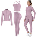 【FREE 3-DAY Shipping】2/3/4-Piece Workout Set S-2XL - Longline Sports Bra + Side Pockets Leggings/Shorts + Full Concealed Zip Jacket with Collar Shield – Women’S Yoga Outfit Activewear for Gym Running Training Lightweight Compression Sportswear