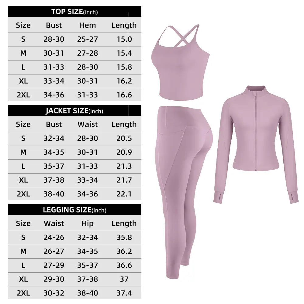 【FREE 3-DAY Shipping】2/3/4-Piece Workout Set S-2XL - Longline Sports Bra + Side Pockets Leggings/Shorts + Full Concealed Zip Jacket with Collar Shield – Women’S Yoga Outfit Activewear for Gym Running Training Lightweight Compression Sportswear